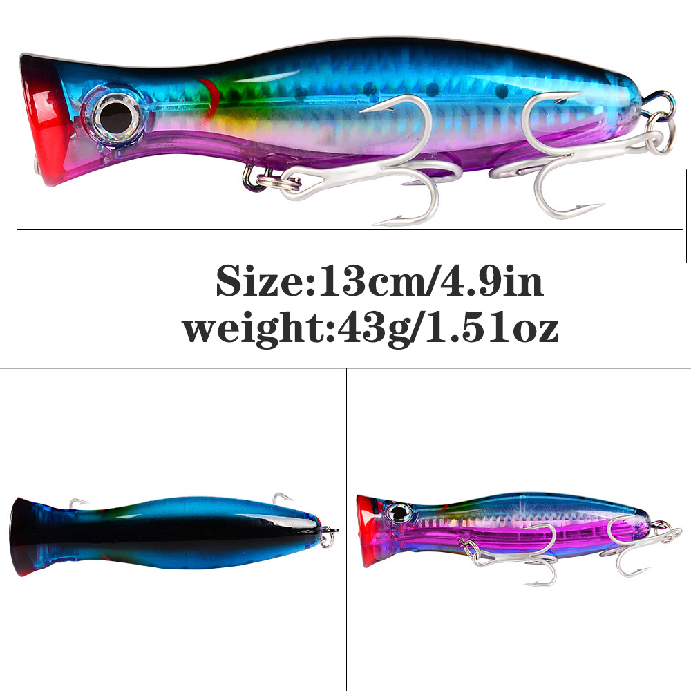 PROBEROS 1pc 13cm 43g Popper F - مراجعة Fishing Hook Treble وسعره