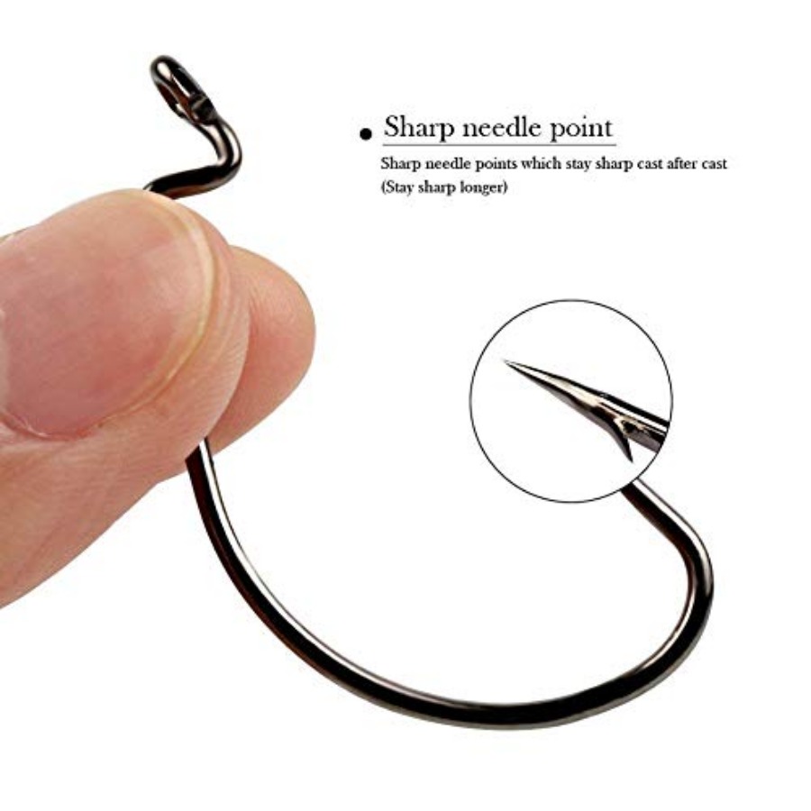 Offset Shank Worm Hooks High C - مراجعة Fishing Hook Weedless وسعره