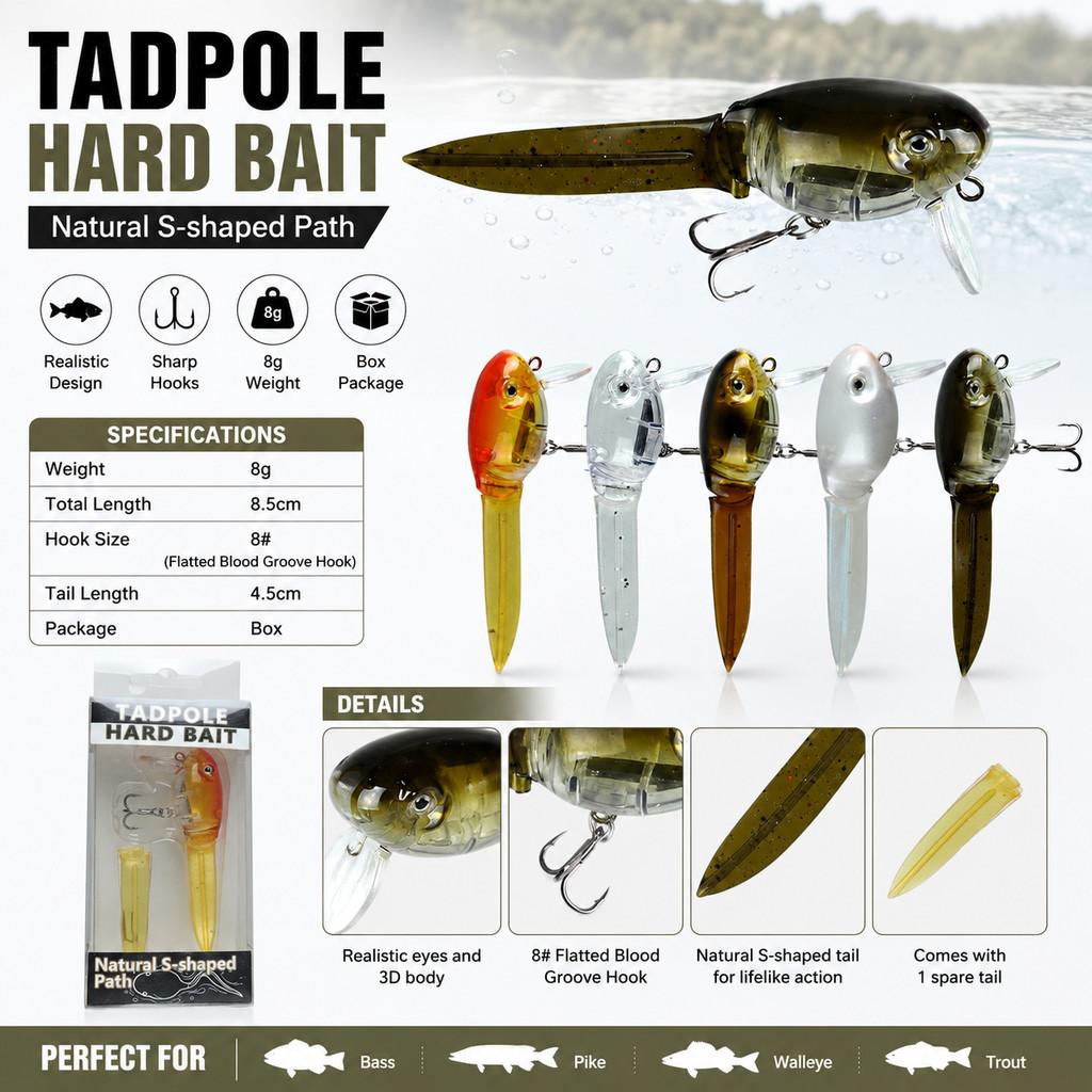 1pcs Tadpole Hard Bait Fishing - مراجعة Fishing Hook Treble وسعره