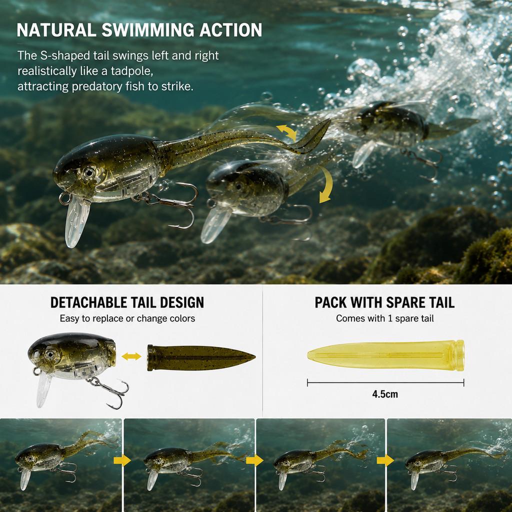 1pcs Tadpole Hard Bait Fishing - مراجعة Fishing Hook Treble وسعره